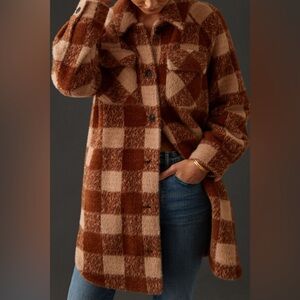 Anthropologie Brown and Tan Plaid Teddy Jacket